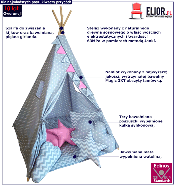 Dziecięcy namiot tipi Elif z matą i trzema poduszkami