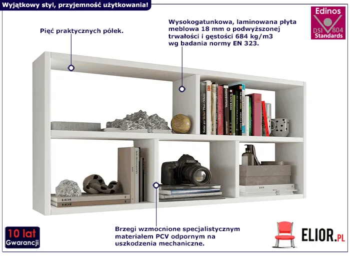 Biała półka wisząca na książki Ovenis