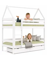 Białe łóżko piętrowe domek dla dzieci z szufladą - Delisa 4X 160x80 cm w sklepie o6i2u8y4t0z.info