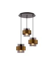 Elegancka lampa wisząca z trzema kloszami w mosiężnych okręgach - V102-Fizi w sklepie o6i2u8y4t0z.info