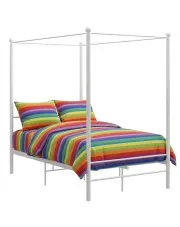 Białe podwójne łóżko z baldachimem 140x200 cm - Aveiro w sklepie o6i2u8y4t0z.info