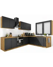 Zestaw narożnych mebli kuchennych 260 cm dąb artisan + czarny - Orfa 28X w sklepie o6i2u8y4t0z.info