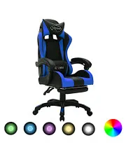 Czarno-niebieski fotel gamingowy z podnóżkiem i diodami LED - Lilla 4X w sklepie o6i2u8y4t0z.info