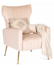 Beżowy welurowy fotel uszak glamour - Hen w sklepie o6i2u8y4t0z.info