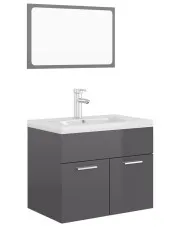 Zestaw mebli łazienkowych z umywalką 60 cm i baterią szary połysk - Tito 5X w sklepie o6i2u8y4t0z.info