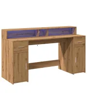 Duże biurko podświetlane z szufladami 160 cm dąb artisan - Duna w sklepie o6i2u8y4t0z.info