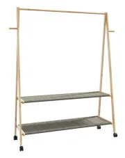 Bambusowy wieszak na kółkach z 2 półkami 132cm - Agno 4X w sklepie o6i2u8y4t0z.info