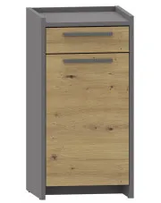 Nowoczesna wąska komoda z szufladą oraz półką dąb artisan + antracyt - Opolia 6X w sklepie o6i2u8y4t0z.info