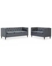 Zestaw wypoczynkowy w stylu chesterfield Ikseros 4X - Szary w sklepie o6i2u8y4t0z.info