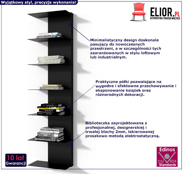 Czarna biblioteczka Cedric 2X - ścienna