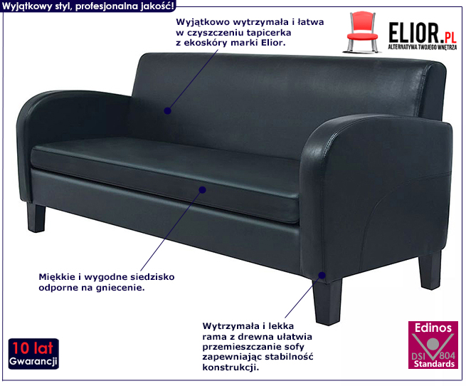 Trzyosobowa sofa Atlas 3X, kolor czarny
