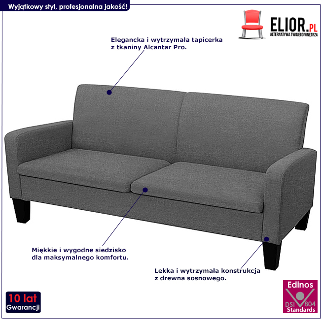 Produkt Stylowa kanapa Ezorep 3Q - ciemnoszara
