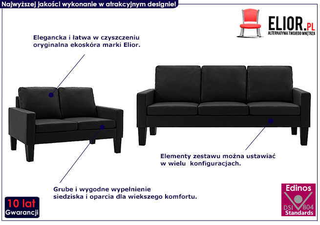 5-osobowy komplet wypoczynkowy czarny Lencor 2C